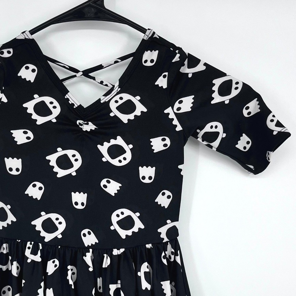 Dot Dot Smile Ghost Dress Girls 2T Black White Halloween Crisscross Back‎ Spooky